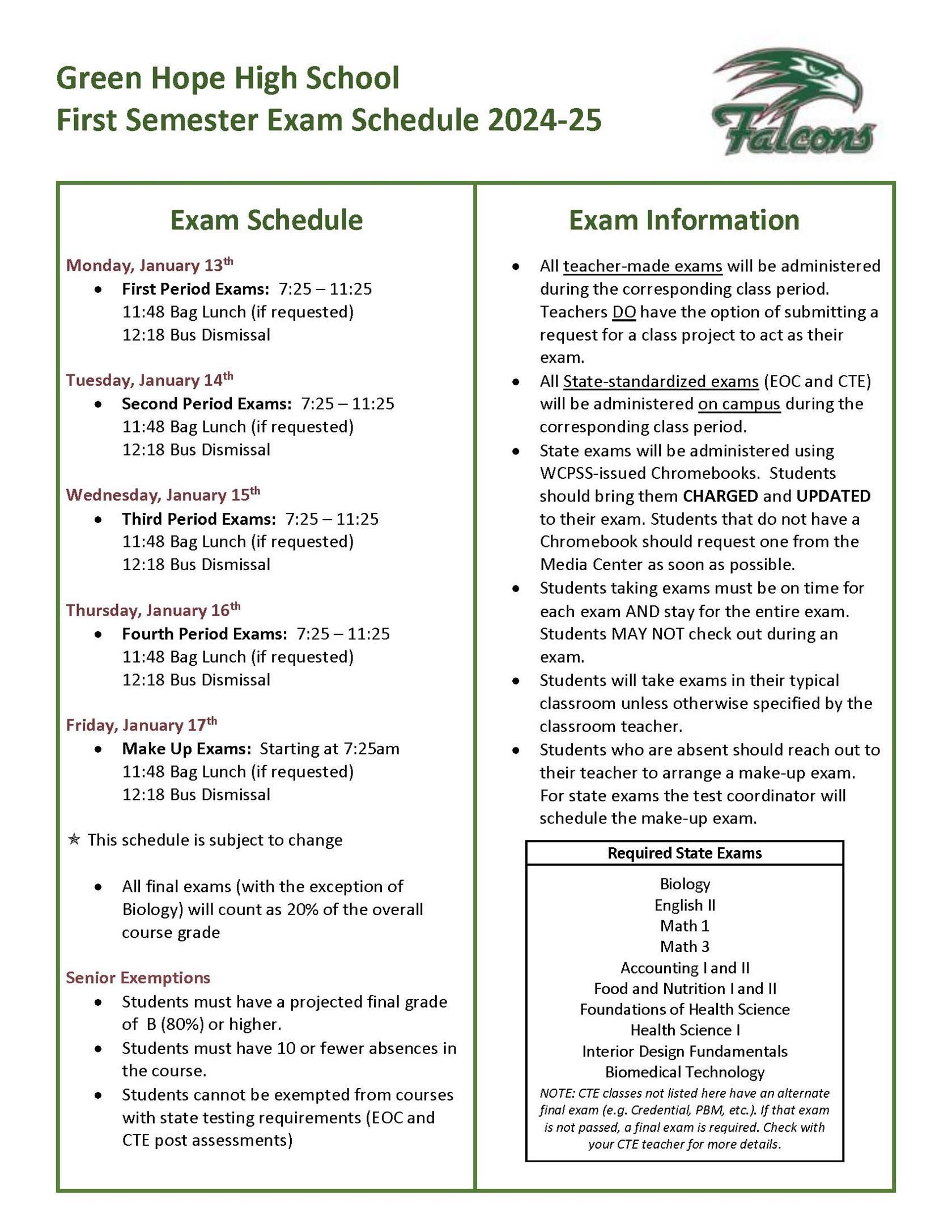  Exam Schedule